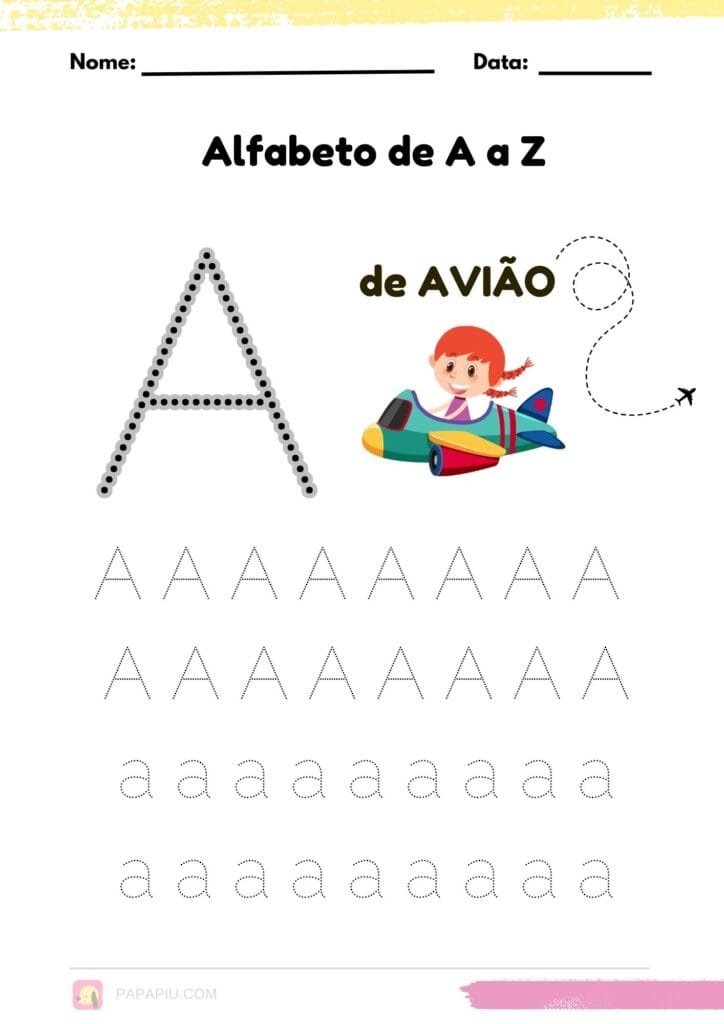Letra A alfabeto pontilhado para imprimir
