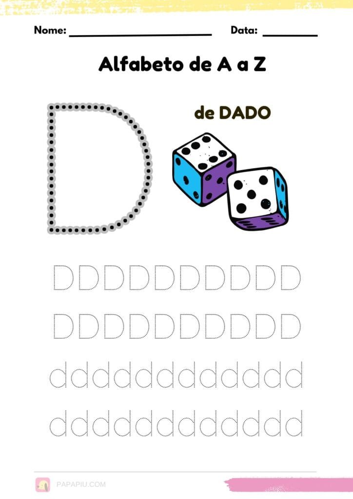Letra D alfabeto pontilhado para imprimir