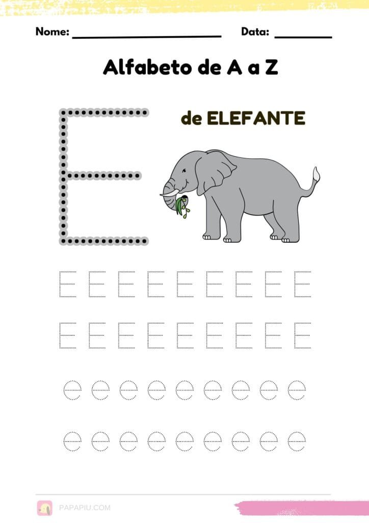 Letra E alfabeto pontilhado para imprimir