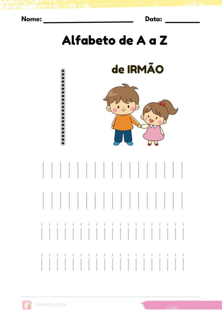 Letra I alfabeto pontilhado para imprimir