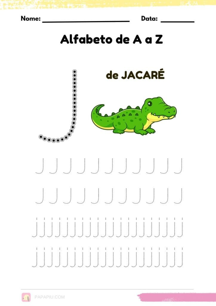 Letra J alfabeto pontilhado para imprimir