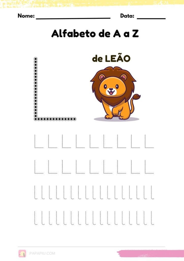 Letra L alfabeto pontilhado para imprimir