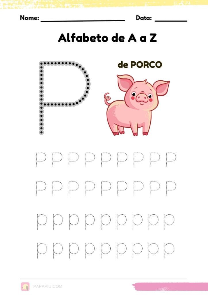Letra P alfabeto pontilhado para imprimir