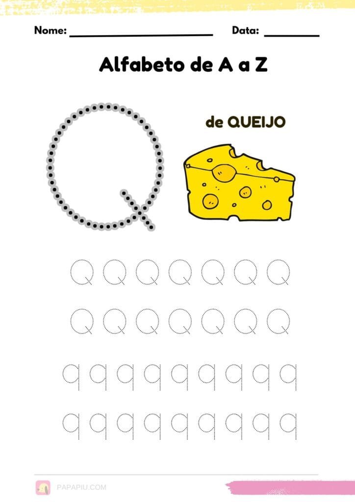 Letra Q alfabeto pontilhado para imprimir
