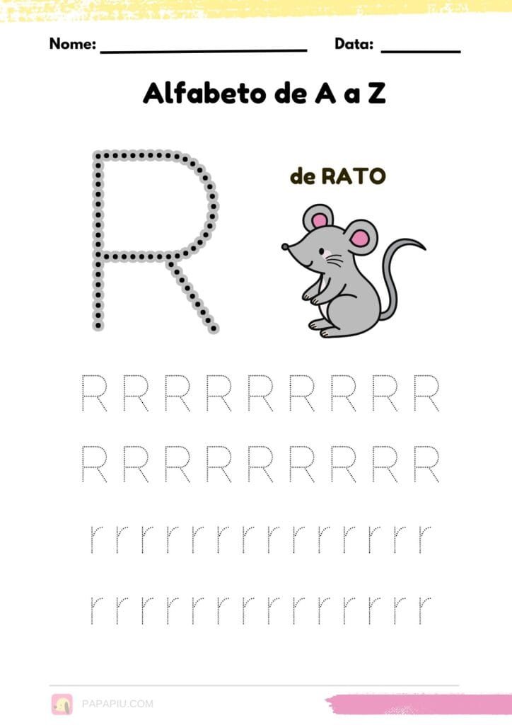 Letra R alfabeto pontilhado para imprimir