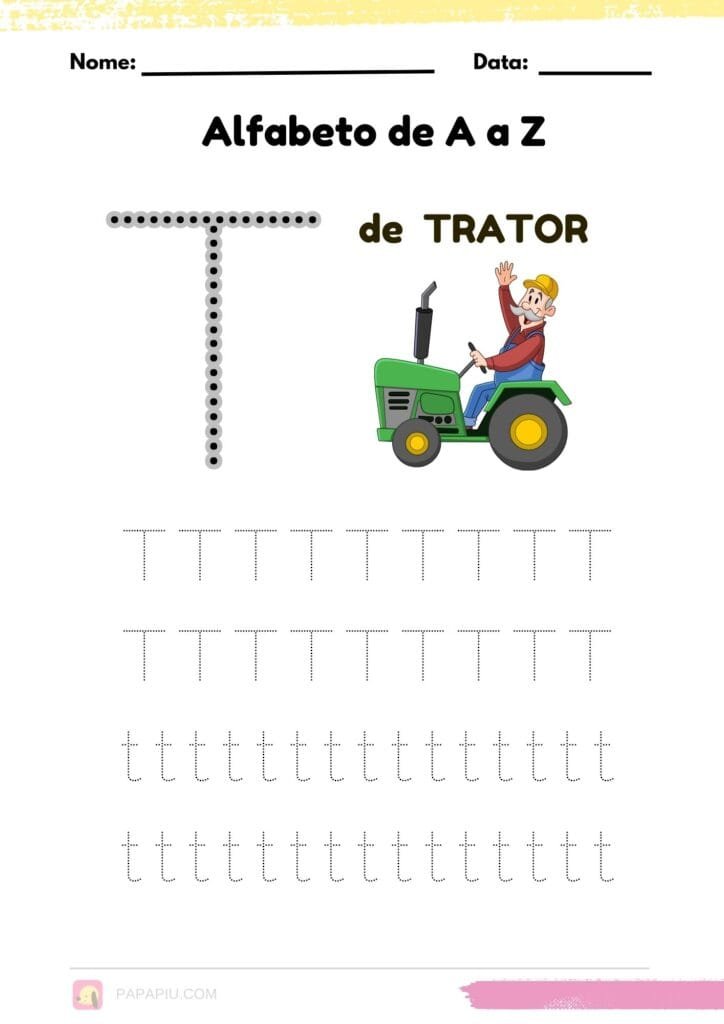 Letra T alfabeto pontilhado para imprimir