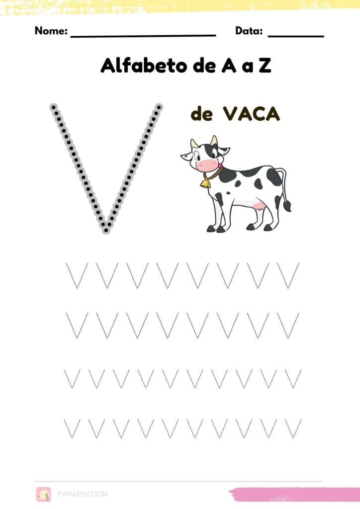 Letra W alfabeto pontilhado para imprimir