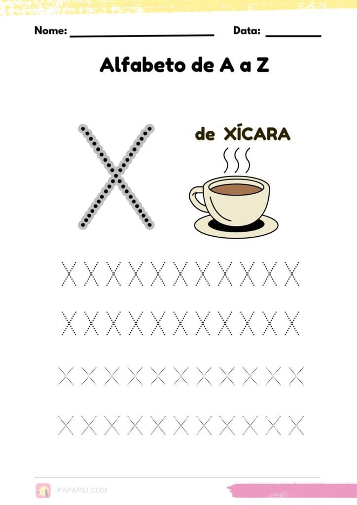 Letra X alfabeto pontilhado para imprimir