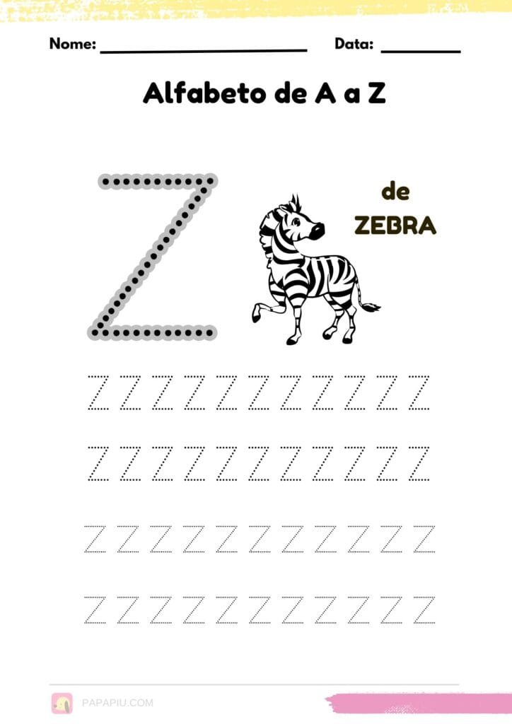 Letra Z alfabeto pontilhado para imprimir