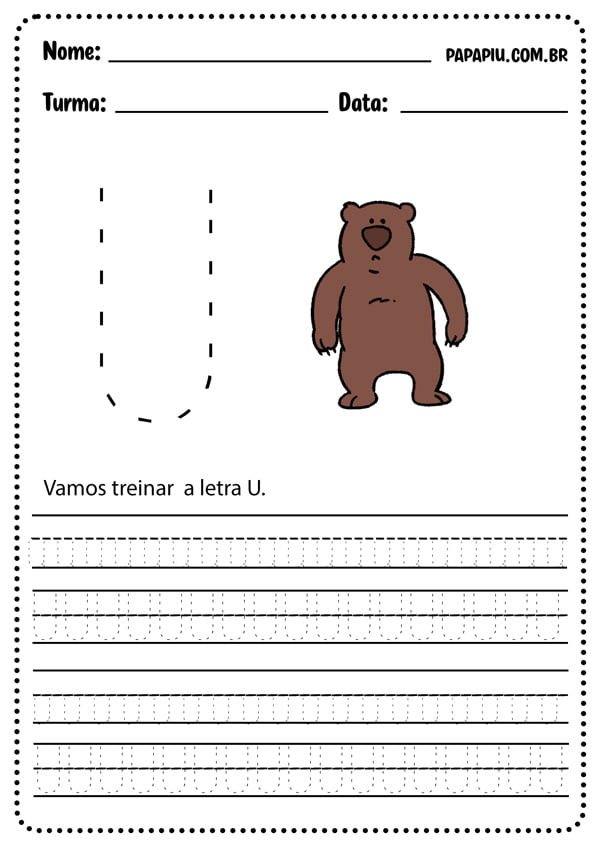 Atividades com vogais: caligrafia da letra U