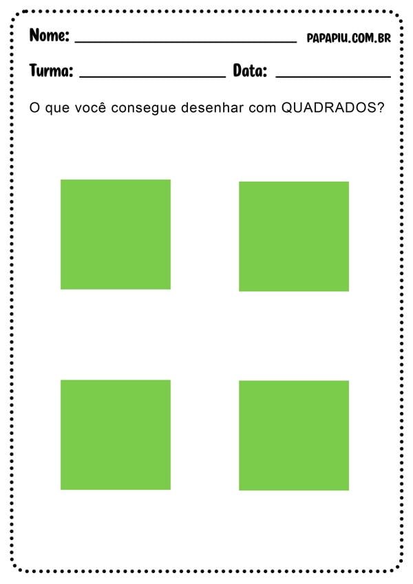 Atividade de matemática com formas geométricas para desenhar com quadrados