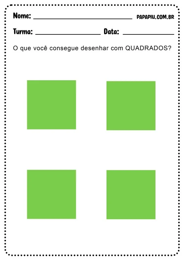 Atividade de matemática com formas geométricas para desenhar com quadrados