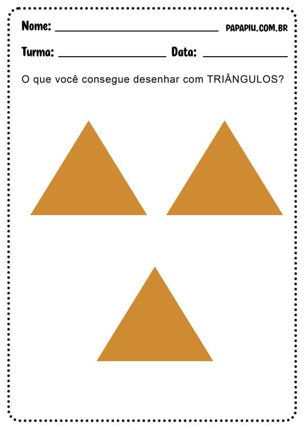 Atividade de matemática com formas geométricas para desenhar com triângulos