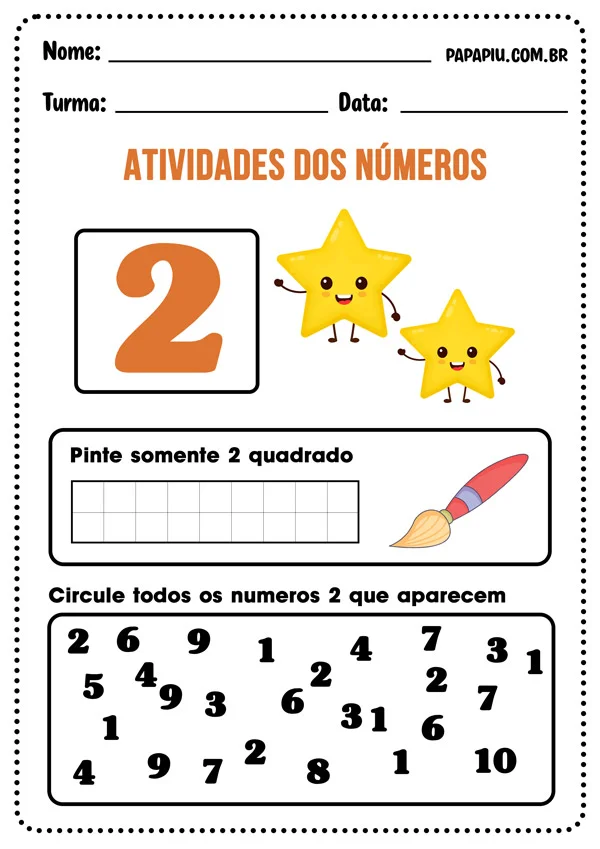 Atividade sobre números para imprimir com o número 2