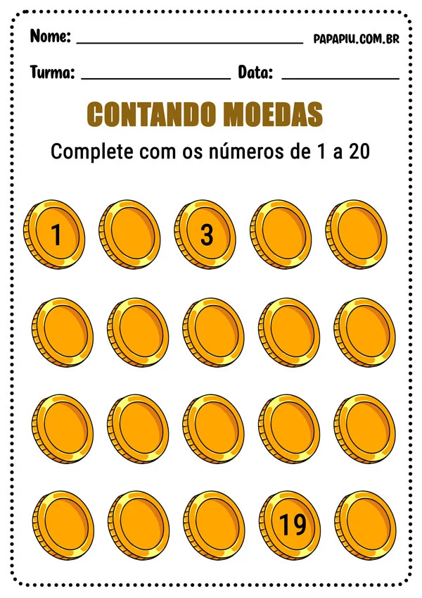 Atividade de matemática para contar até 20