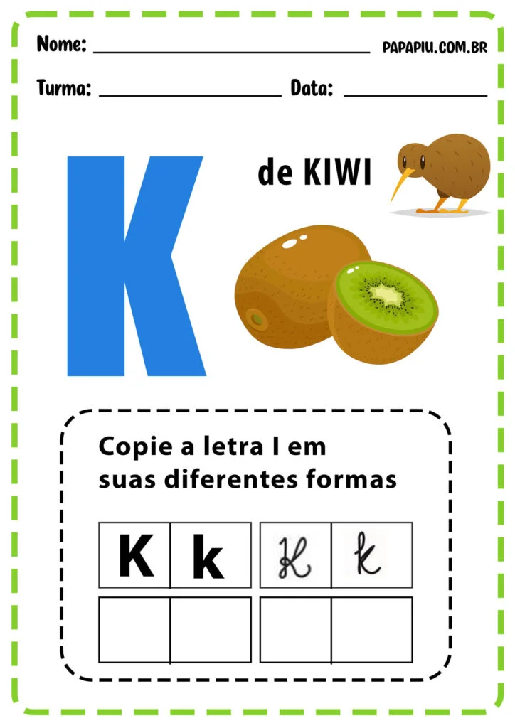 Atividade de alfabetização com a letra K