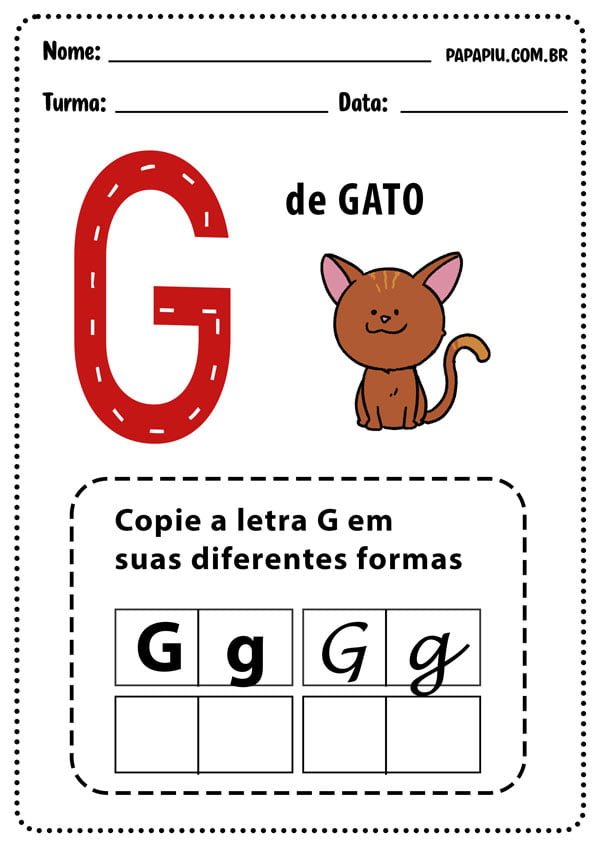 Atividades do alfabeto com a letra G