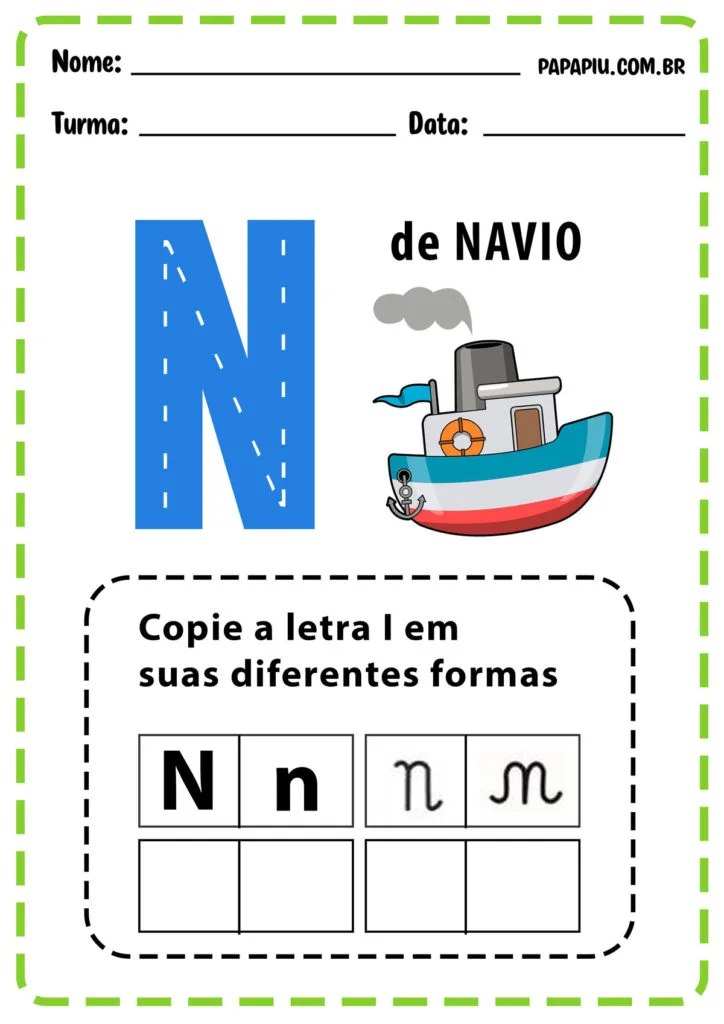Atividades do alfabeto com a letra N e sua caligrafia