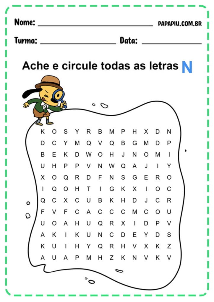 Atividades do alfabeto com a letra N para achar a letra
