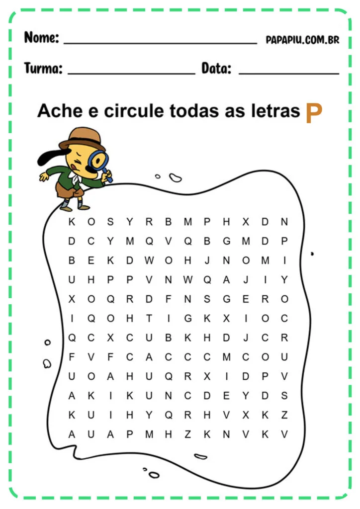 Atividade da letra P para educação infantil e primeiro ano