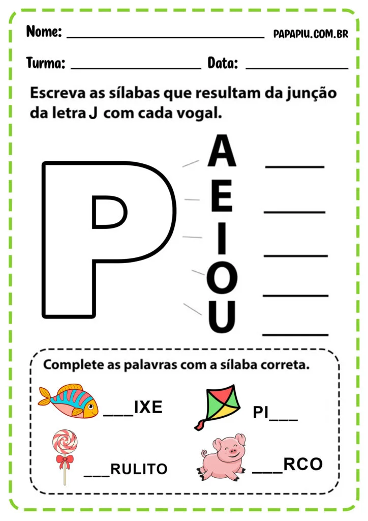 Atividade da letra P para educação infantil e primeiro ano