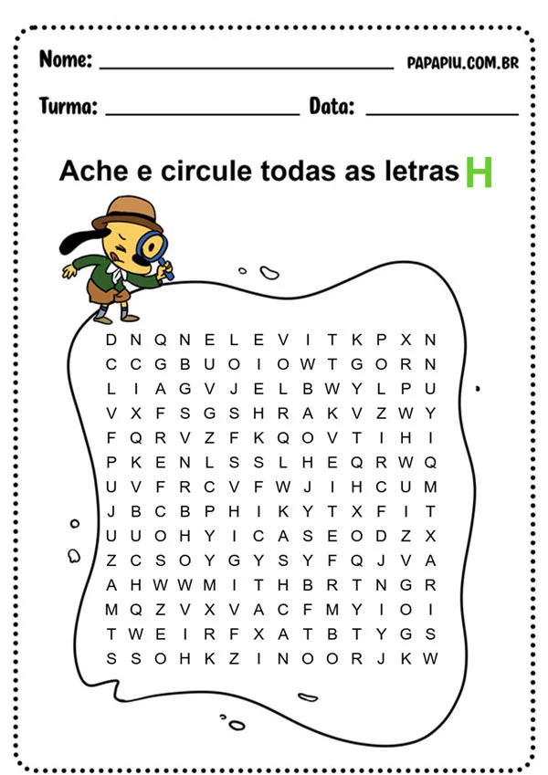 ATIVIDADE DE EDUCAÇÃO INFANTIL - LETRA H