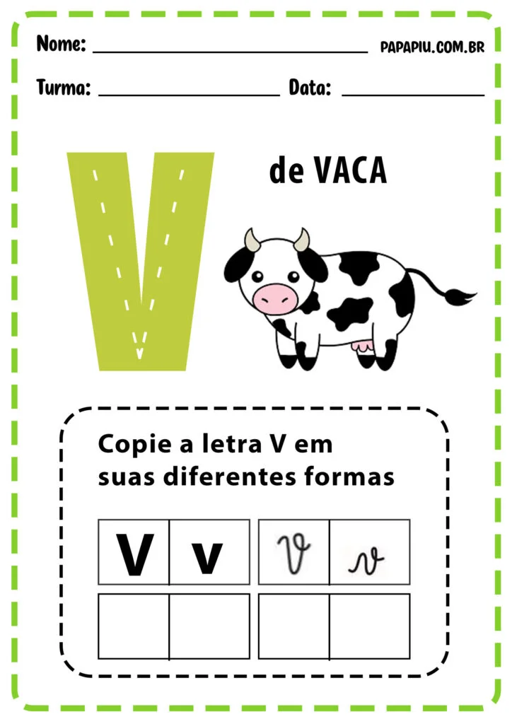 Atividade do alfabeto com a letra V para traçar