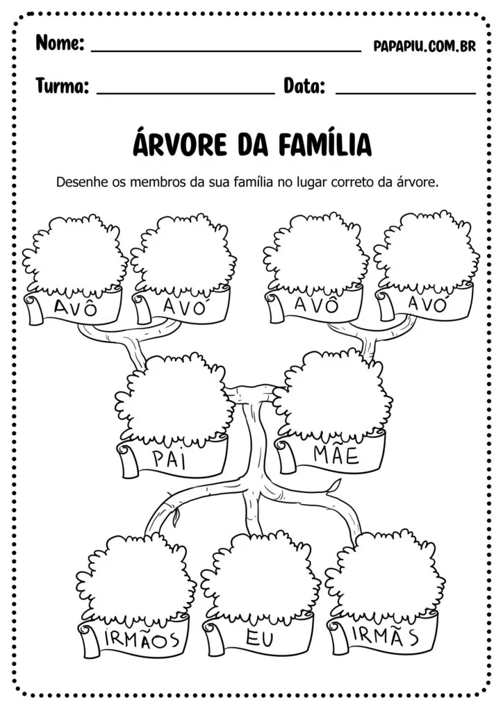 Atividade de história para 1° ano sobre árvore genealógia da família