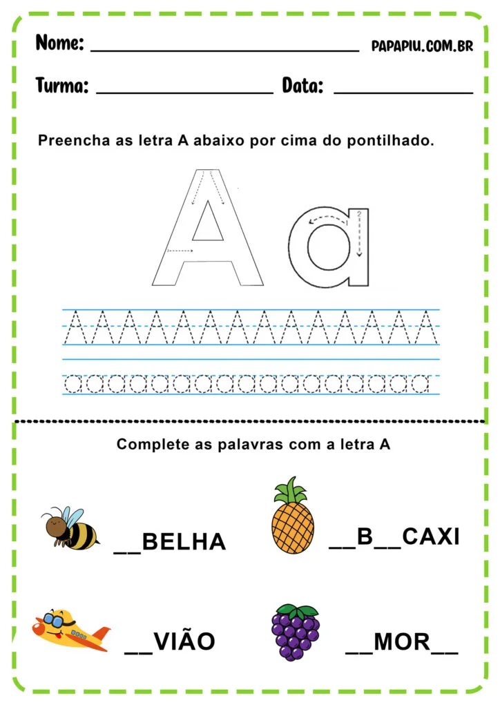 Atividade decaligrafia do alfabeto com a letra A