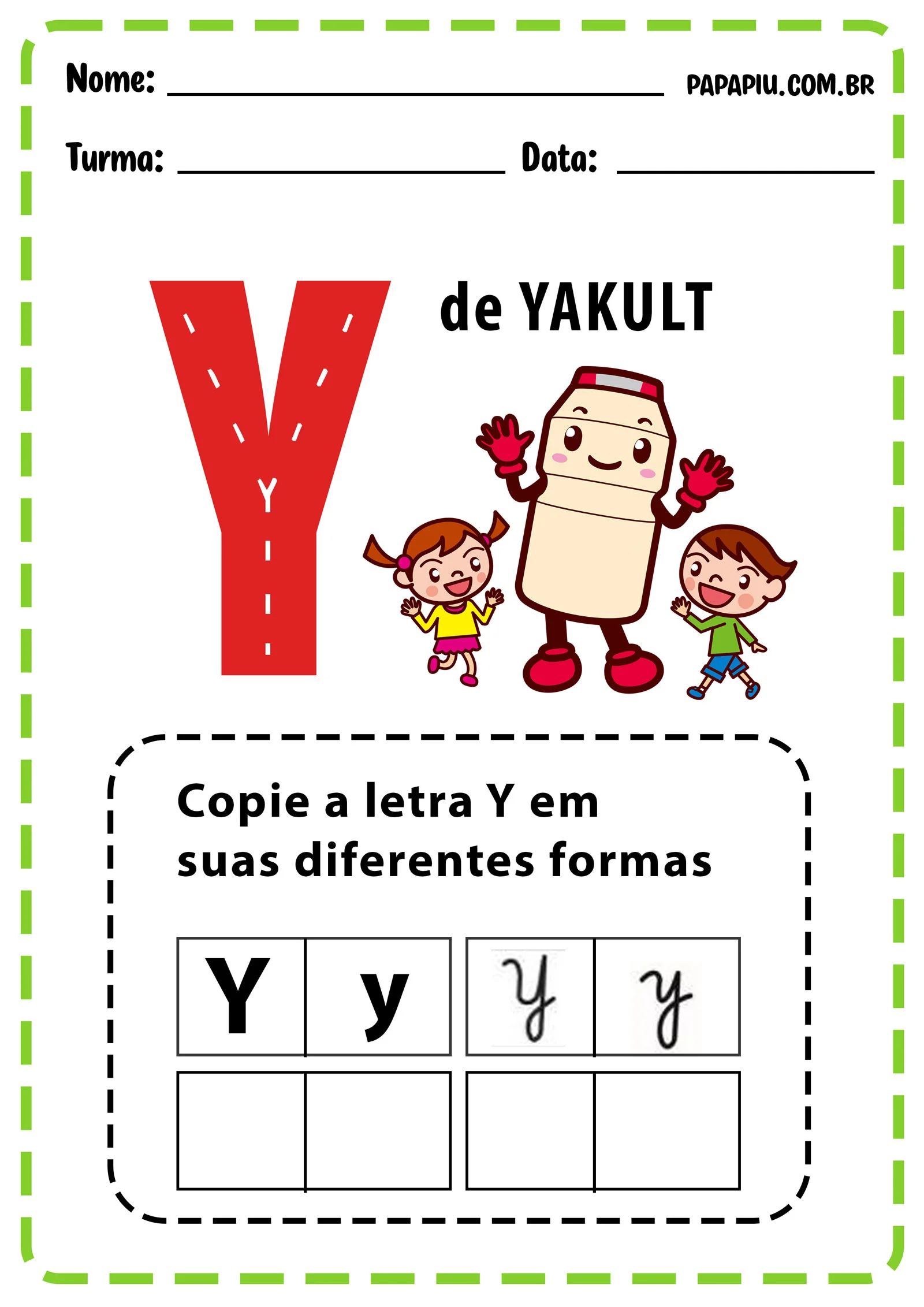 Atividades do alfabeto com a letra Y