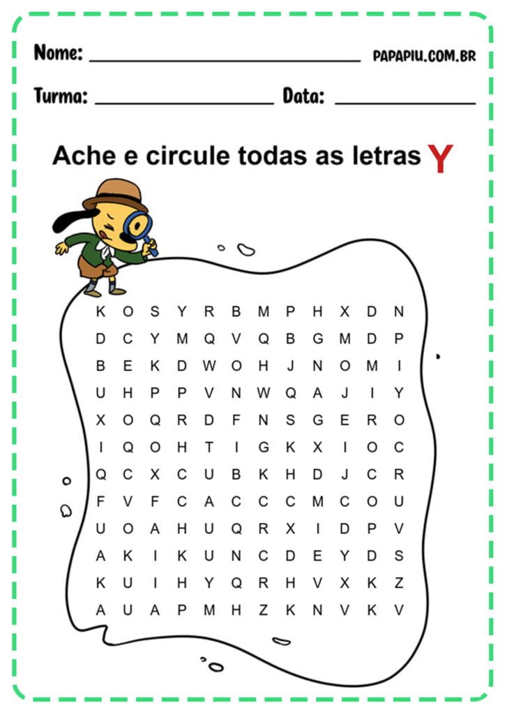 Atividades de alfabewtização com a letra Y para achar a letra