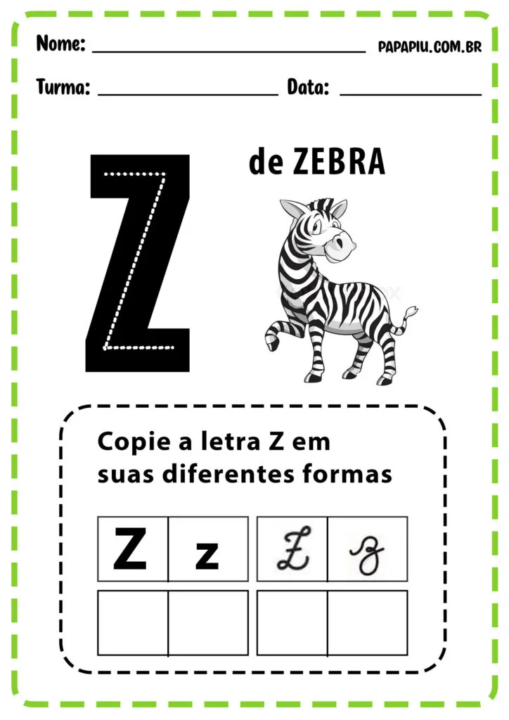 Atividade de alfabetização com a letra Z