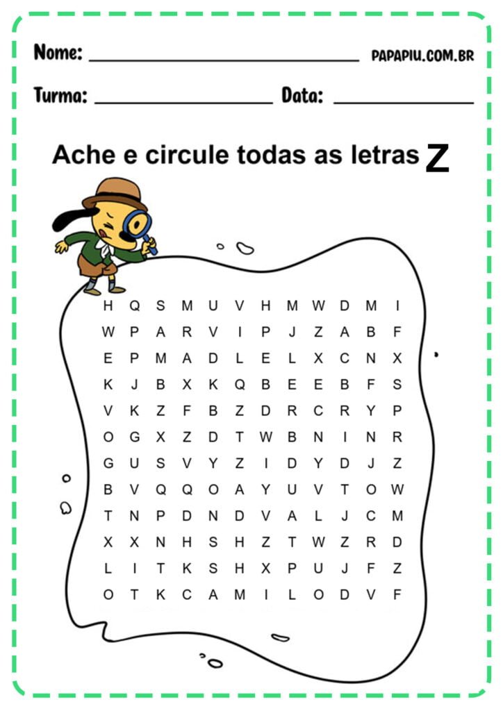 Atividade de alfabetização com a letra Z