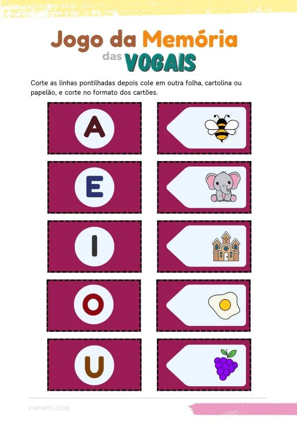 Jogo da memória das vogais para imprimir