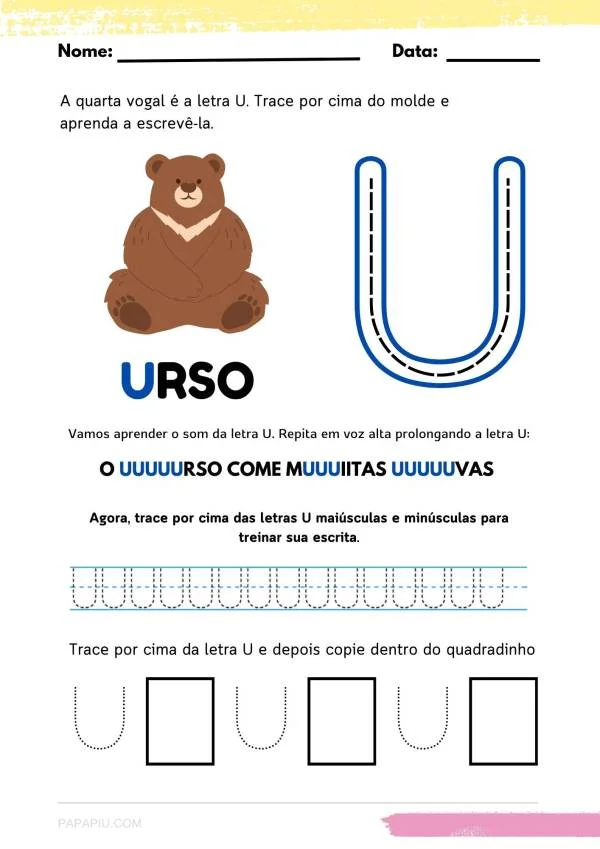 atividade de alfabetização de vogais | letra U