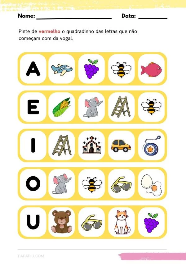 atividade de alfabetização de vogais | bingo