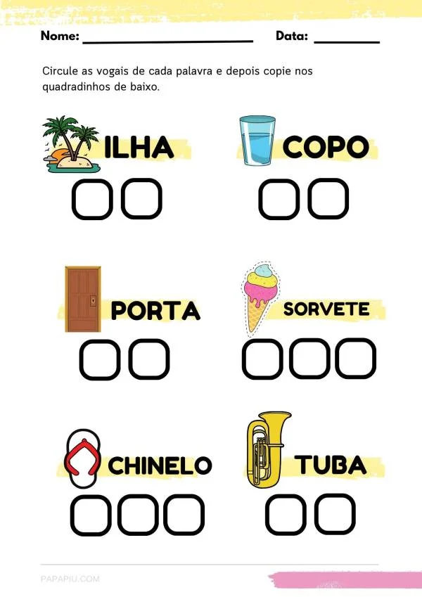 atividade de alfabetização de vogais | completar palavras