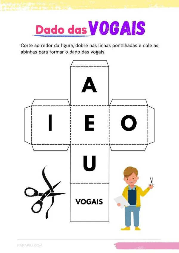 atividade de alfabetização de vogais | jogo dado das vogais