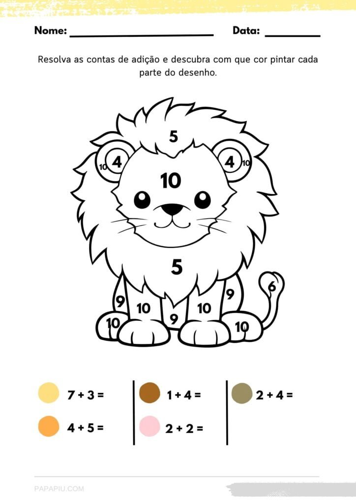 Atividade de matemática: colorir o desenho do leão