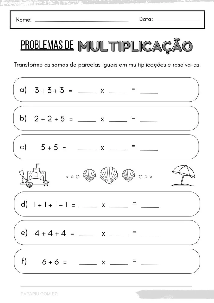 Atividade de multiplicação 3 ano